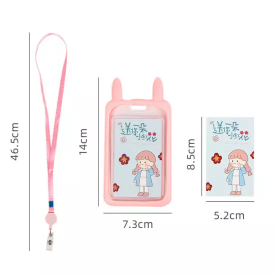 Cute Cat Ear ID Card Holder Retractable Reel Lanyard Credit Cover Case Kids Gift