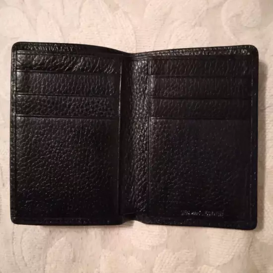 Vintage Men’s Vertical Wallet Bifold Pebbled Black Leather Cards Cash Slot