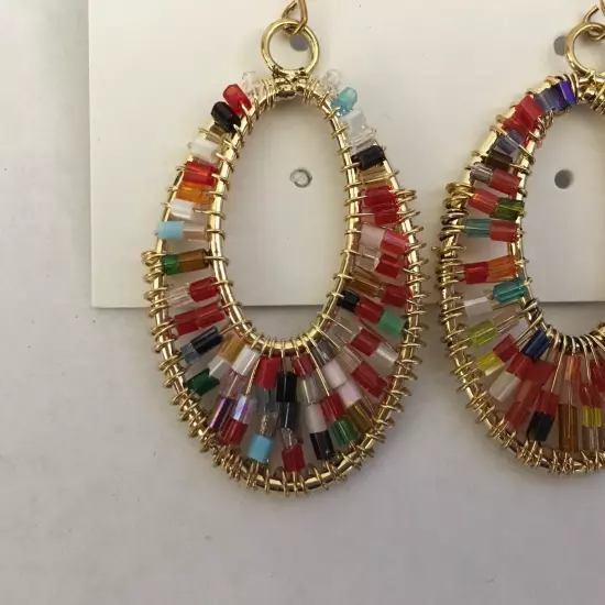 NIB Bay to Baubles Women's Drop Earrings Jared Multi-color Beaded Oval NWT