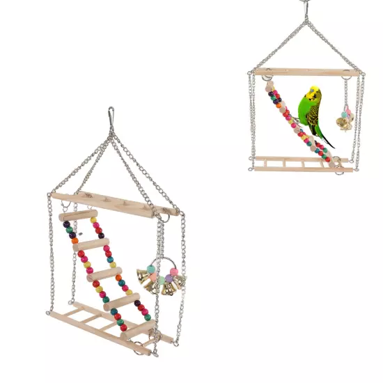 Parrot Bird Ladder Swing Toy Wooden Bead Hanging Swing Toy for Pet Bird Cage