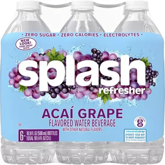 Splash Refresher Acai Grape Flavored Water, 16.9 Fl Oz, Pack of 12