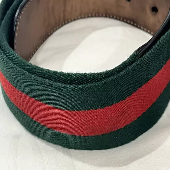 Gucci GG Buckle Belt Nylon Leather 411924 Made in Italy H917N Flaws Please Read