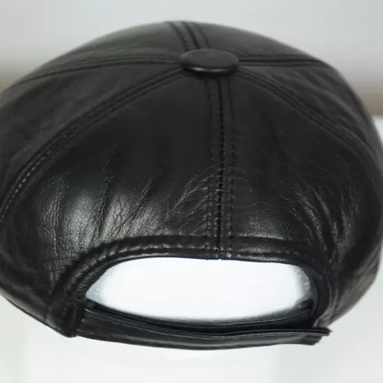 New 100% Genuine Real Lambskin Black Leather Baseball Cap Hat Sports Visor NWT