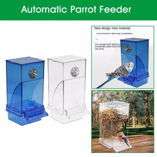 No Mess Bird Feeders Automatic Parrot Feeder Drinker Acrylic Food Containe.