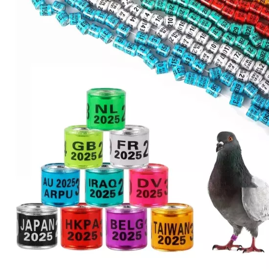 50Pcs Pigeon Ring 2025 Identification Rings Bird Leg Bands Foot , 10 Dif Color.