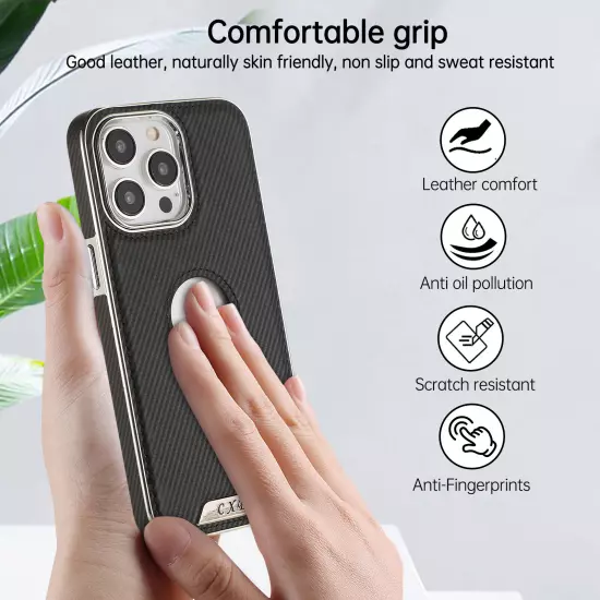 For iPhone 16 Pro Max 15 14 13 12 11 Carbon Fiber Magnetic Plating Mag-Safe Case