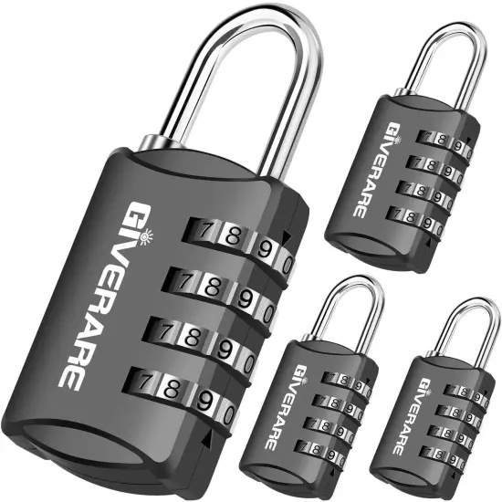 GIVERARE 4 Pack Combination Lock, 4-Digit Padlock Keyless, Resettable Luggage 