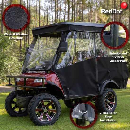 Red Dot White Marine Grade Vinyl Golf Cart Enclosure for Evolution Forester 4