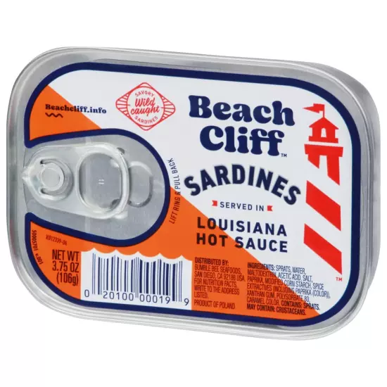 Beach Cliff Wild Caught Sardines in Louisiana Hot Sauce, 3.75 Oz Can (Pack of 12