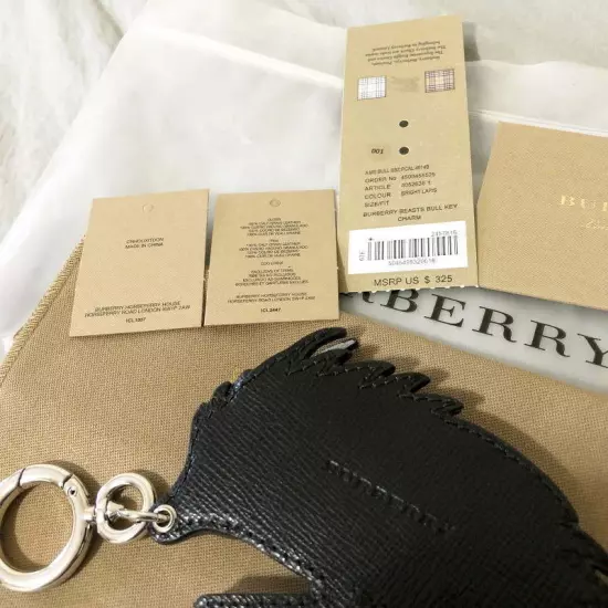 $325 Burberry Beasts Studded Leather Bull Key Charm Key Ring Key Fob Bag Charm