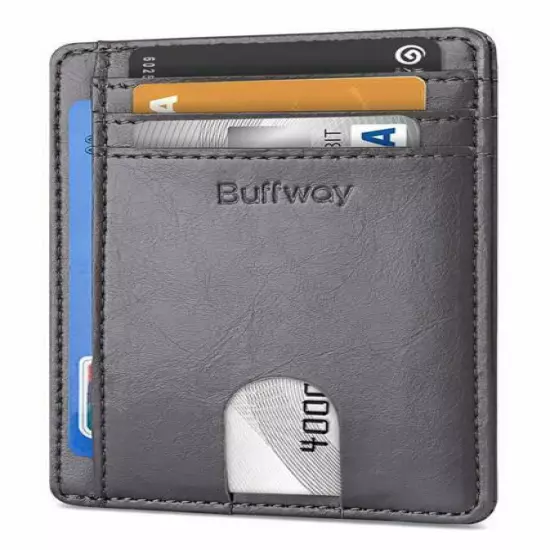 Buffway Slim mini ID holder card case front pocket Leather Wallet for Men Women