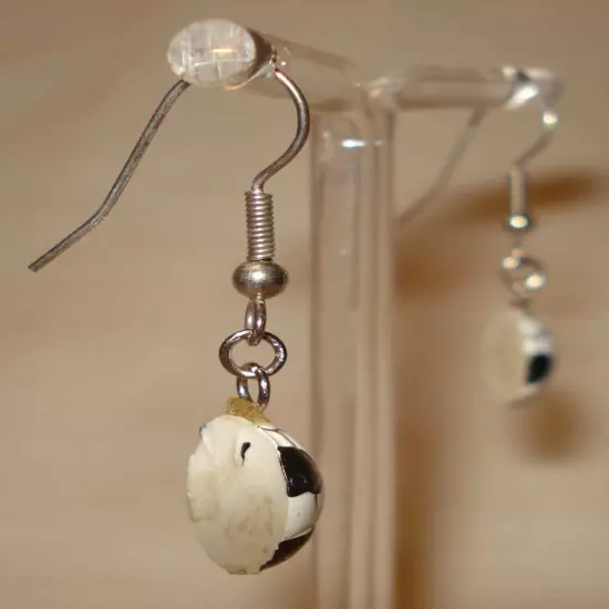 Silver Tone Black White Resin Soccer Ball Jewelry Hanging Pierced Earrings Set