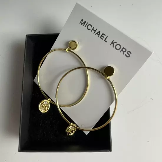 Earrings Michael Kors Goldtone Crystal Hoop MK Round Logo Drop MKJ8035 710