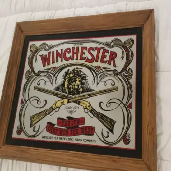 Vintage Winchester Model 1873 Mirror Advertising Sign Framed 25x19 Gun Won West