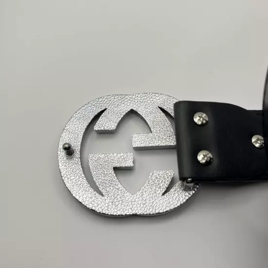 Gucci Belt Interlocking Silver Black GG Leather