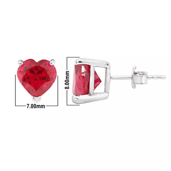 2Ct Heart Simulated Ruby Stud Earrings 14K White Gold Plated Gift For Women's