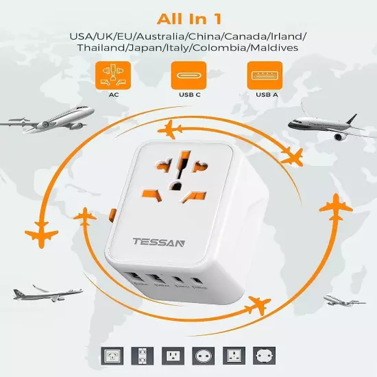 100W Universal Travel Adapter with USB and Type-C Fast Charging Power Adapter