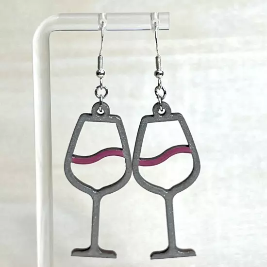 Wine Earrings - Red Wine Goblet Lightweight Handmade Jewelry