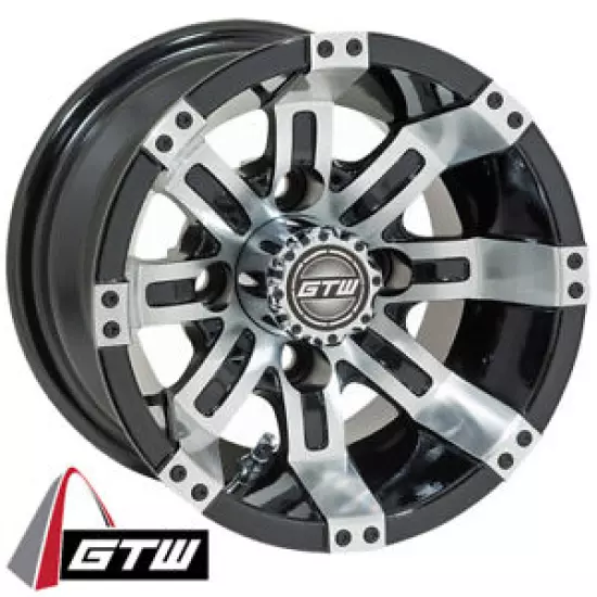 (1) Golf Cart 10x7 Tempest Aluminum Machined Silver and Black Offset Wheel