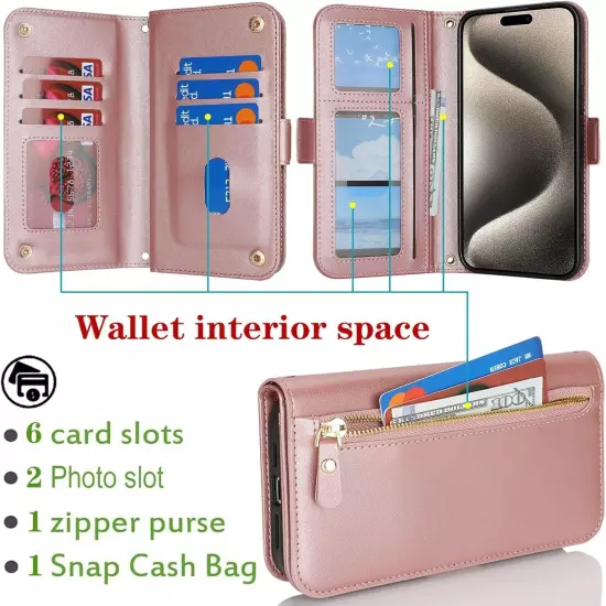 Compatible with iPhone 15 Pro Max Wallet Case for Women Men RFID Blocking PU