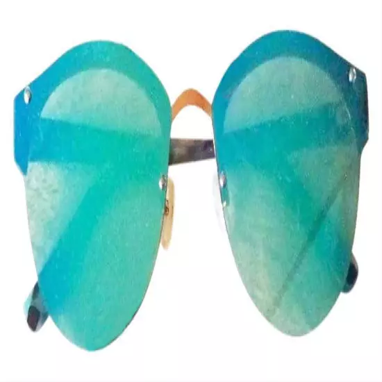 AQS Mirror Italian Sunglasses Teal Lens Multicolor Modified Cat Eye Aquaswiss