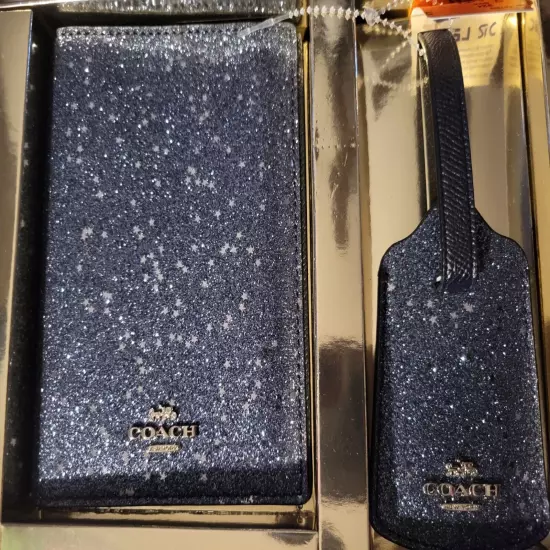 Coach Blue Star Glitter Passport Case and Luggage Tag Set.