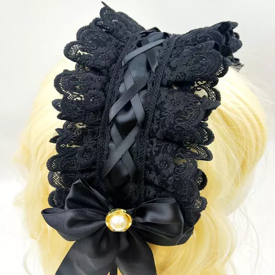 Gothic Lolita Headdress Maid Lace Hair Accessories Cosplay Bowknot Headband