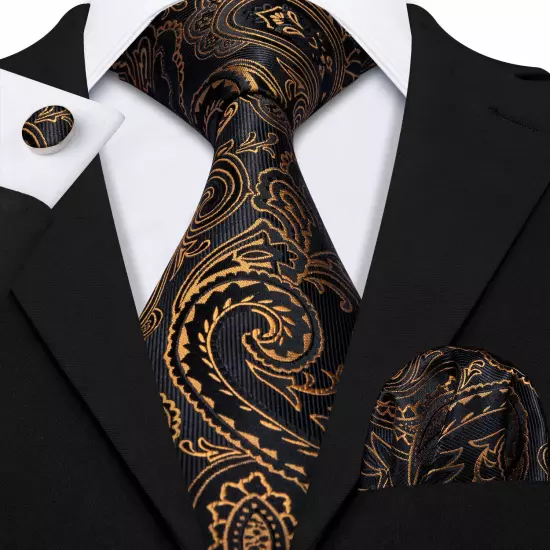 USA Mens Tie Striped Paisley Solid Paisley Necktie Hanky Cufflink Set Wedding