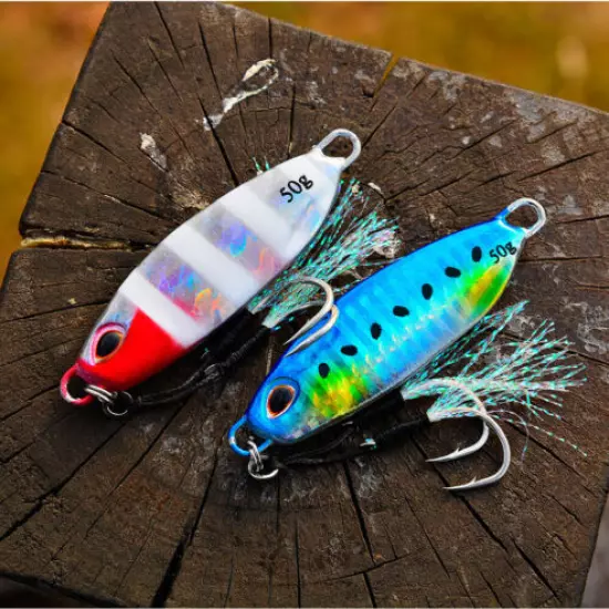 Lot 5pcs Slow Fall Pitch Fishing Lures Sinking Lead Metal Flat Jigging Bait Hook