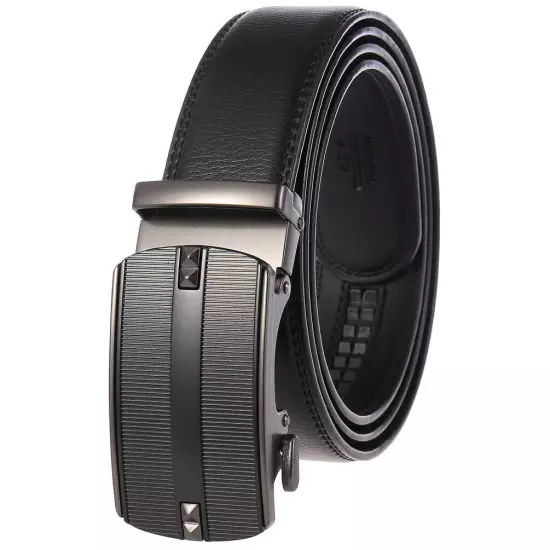 Luxury Men's Real Leather Belt Automatic Buckle Ratchet Waist Strap Jeans Dress