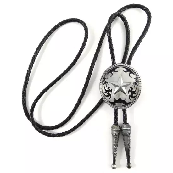 Vintage Bolo Tie Western Cowboy Texas Ranger Star Mens Wedding Necklace Alloy