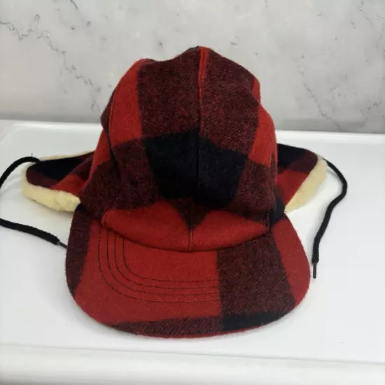 Filson Garmet Trapper Cap Hat L 100% Virgin Wool Mackinaw Buffalo Plaid Retro