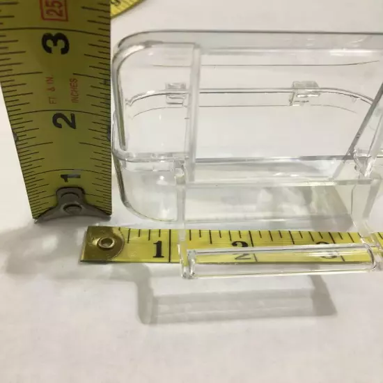 3 Bird Cage Hopper Covered Feeders Feeding Cups Perch Clear Plastic Acrylic 3”