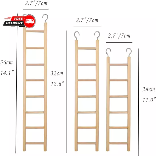 3Pcs Natural Wooden Bird Ladder Birdie Basics Perch for Cage Parrots Parakeets 