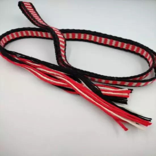 Item 2201: Powder Horn Strap belt cotton 42" x 3/4" Bar pattern red, whi, black