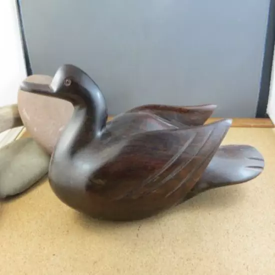 Large 12" Vintage Dark Hard Solid Wood Duck Swan Figurine Decoy Log Cabin Decor