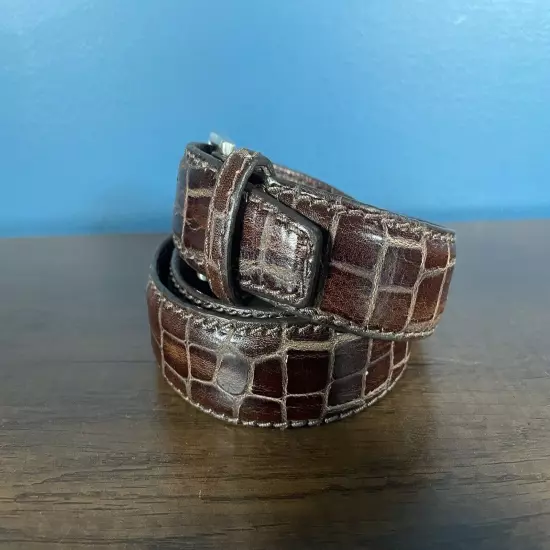 Brighton Men's Italian Leather Croc Embossed Belt Size 34 Brown Made USA