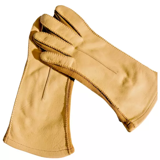 VTG DEERSKIN LEATHER GLOVES LADIES TAN TWO TONED STRETCH SOFT LEATHER SIZE S