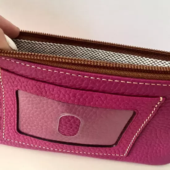 Dooney & Bourke ID card Money Zip Pouch Pink Pebble Grain Leather