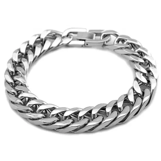 Heavy Black/Silver 316L Stainless Steel Curb Cuban Chain Bracelet for Cool Mens