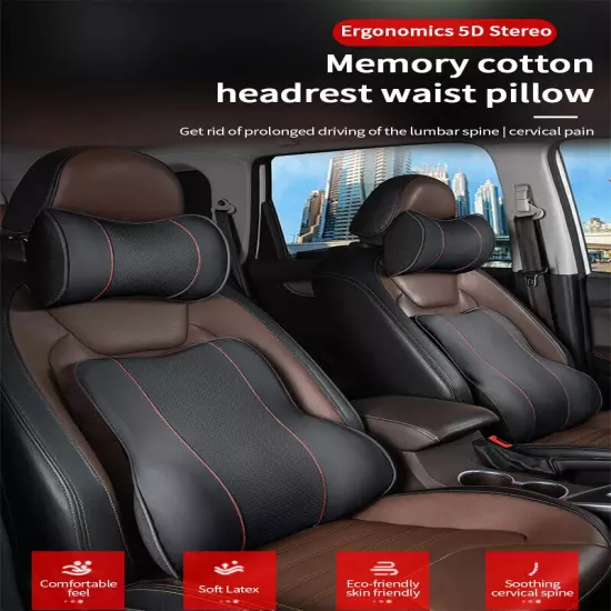 Car Seat Headrest Rest Neck Pillow PU Leather Car Neck Pillow Car Lumbar Support