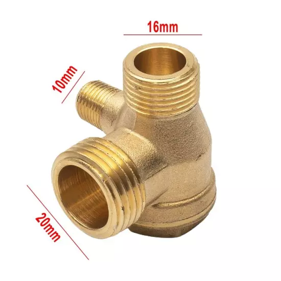 Gold Air Compressor 3-Port Brass Male Threaded Check Valve Connector Tools 1 Pcs