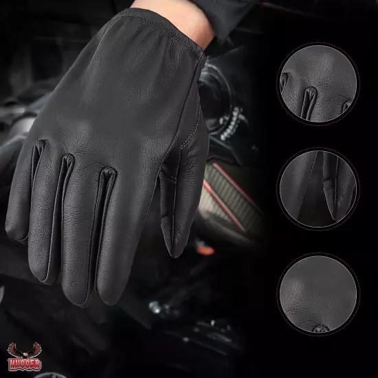 Men's Seamless Hand Back Water Resistant Leather Motorcycle, Police Patrol Glove