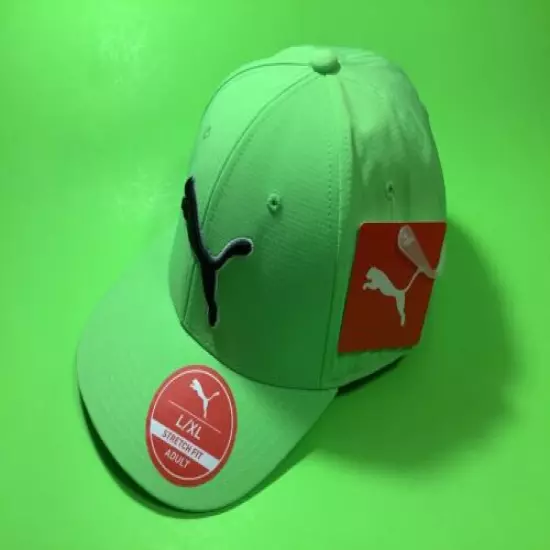 New PUMA Stretch Fit Adult Hat Sz L/XL Green w/Black, White