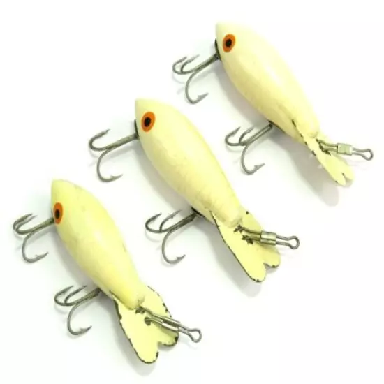 Wood Bomber Vintage Diving Crankbait Fishing Lures, Mixed Lot of 3, White, Read