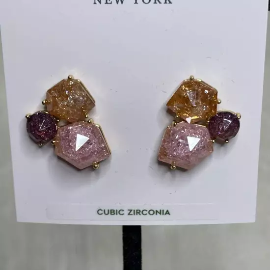 Kate Spade Cubic Zirconia Gold Tone Trio Multi Stone Cluster Stud Earrings