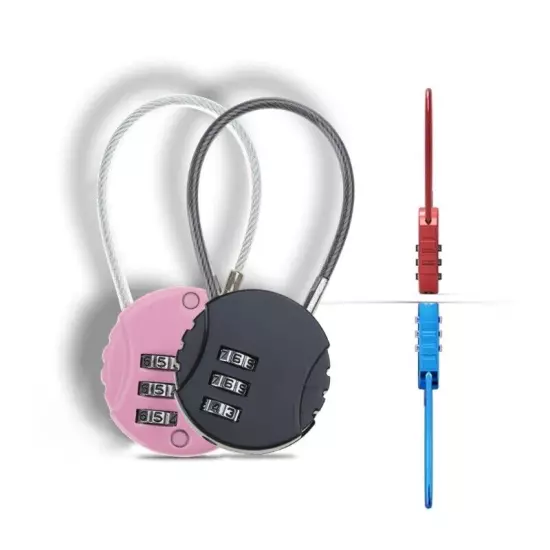 Small Travel Luggage Lock 3 Digit Combination Padlock Wire Rope Password Lock