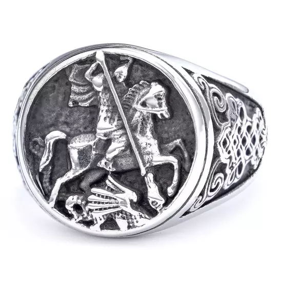 Vintage Stainless Steel Jewelry St.George Ring Religious Ring For Men 7-13 Size