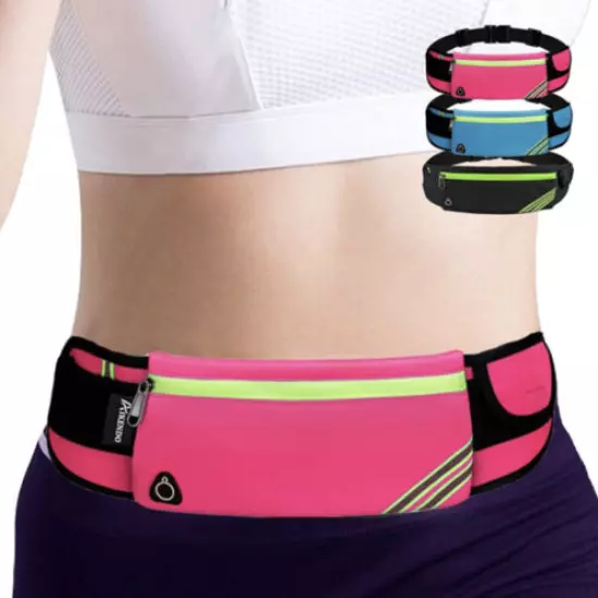 Waterproof Hot Pink Reflective Zip Waist Bag Running Belt Pouch Fanny Pack