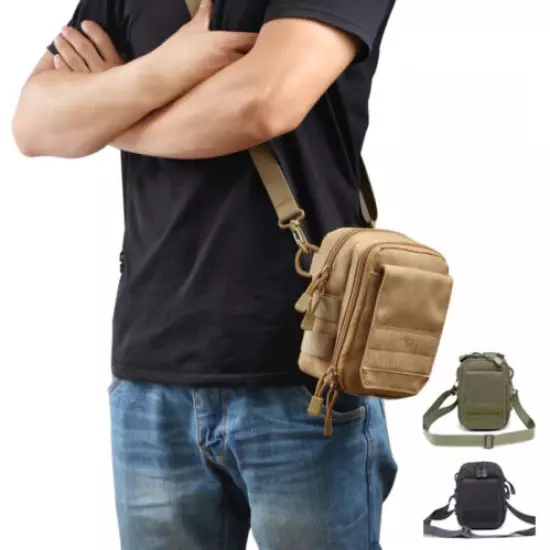 Tactical Molle Shoulder Bag Messenger Pack Handbag Carry Cell Phone Flashlight